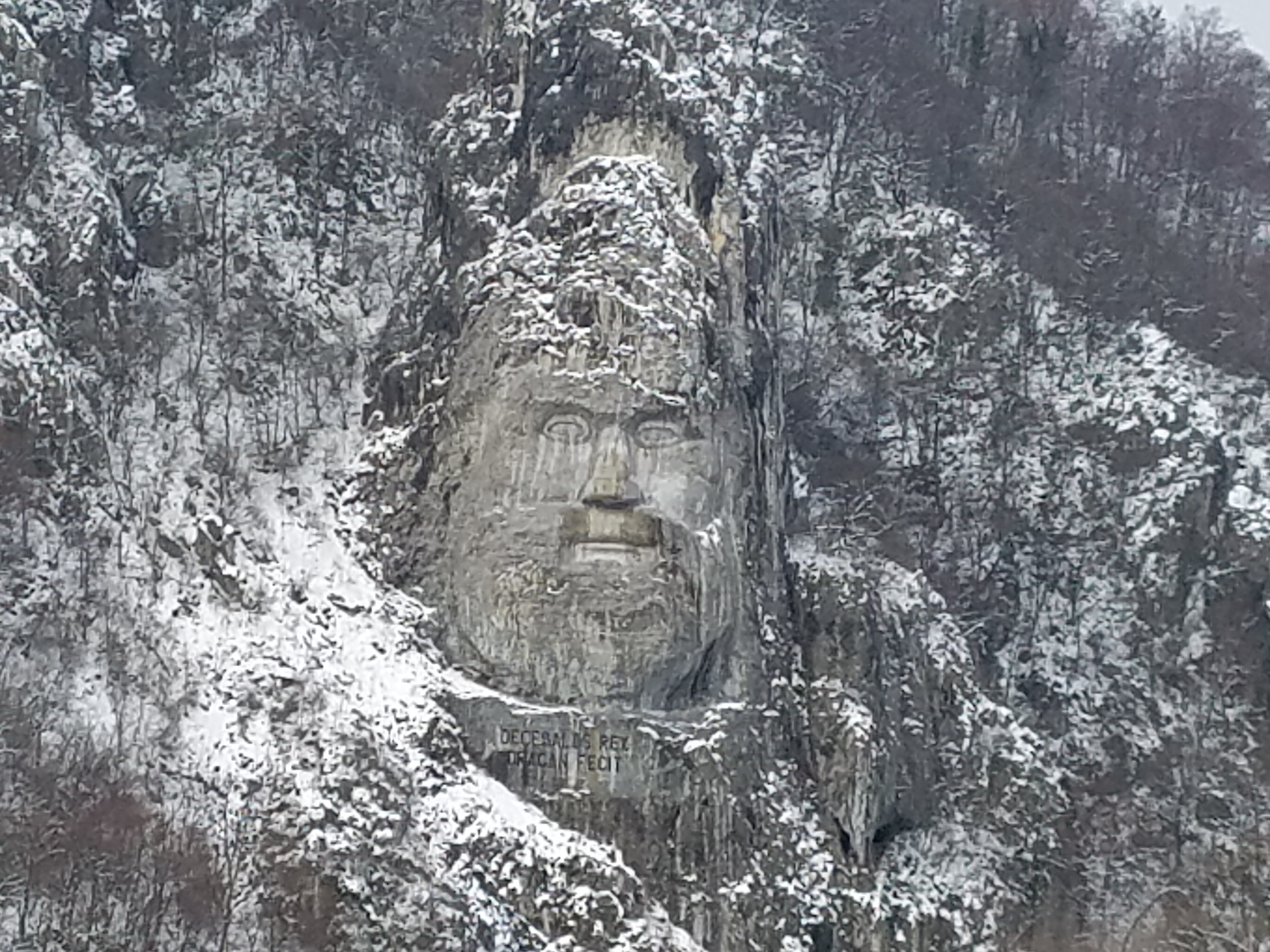 Rock carving, on the Romanian side of the Danube River, depicting the Dacian King Decebalus (r. A.D. 87-106), who fought the Romans in the early 2nd century but was ultimately defeated. He is considered a Romanian national hero. The carving, made between 1994 and 2004, is 42.9 m (141 ft) tall and 31.6 m (104 ft) wide and is the tallest rock relief in Europe.