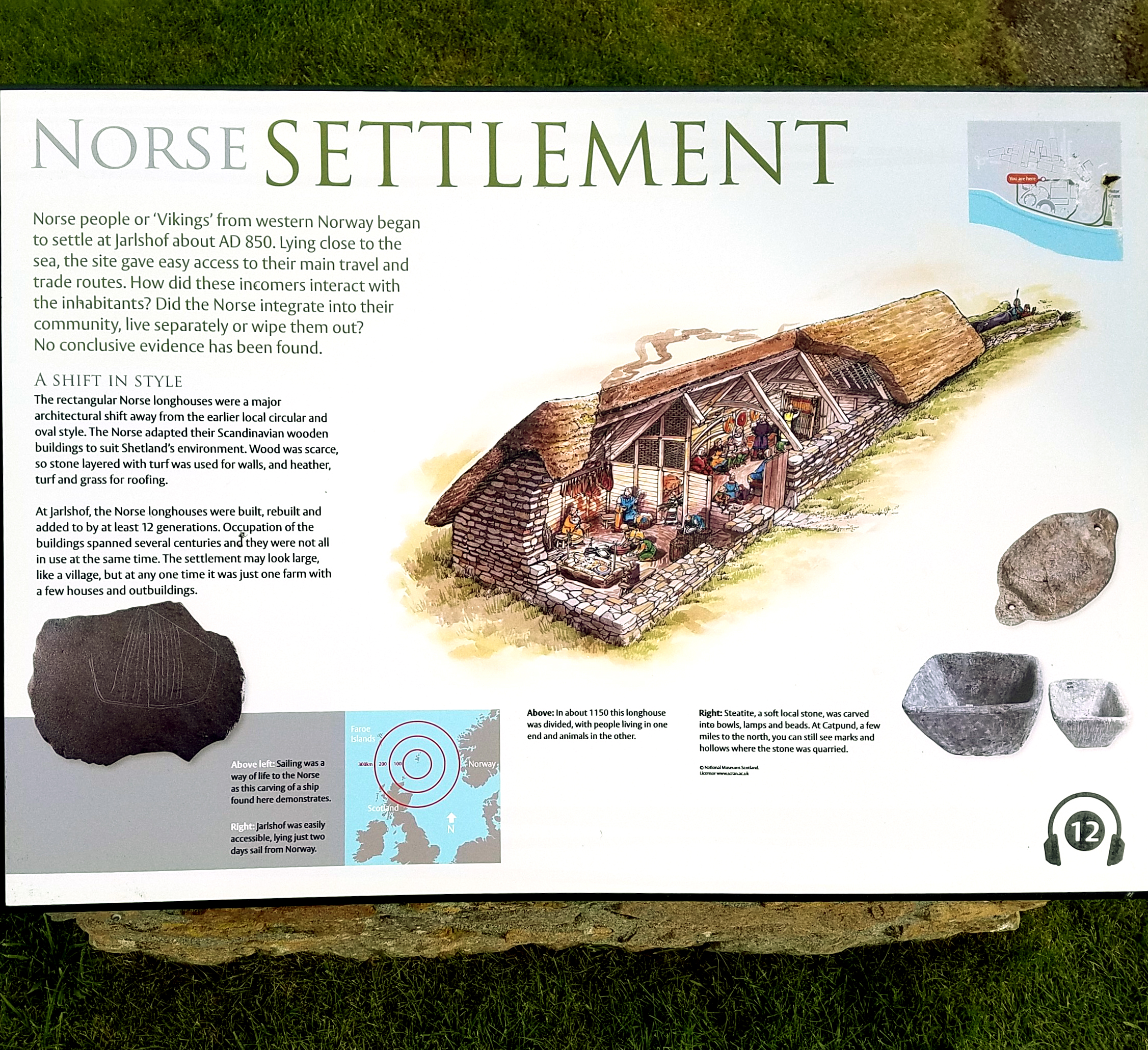 Information on Norse settlement at Jarlshof, Shetland, which began about 850 and continued for several centuries.  