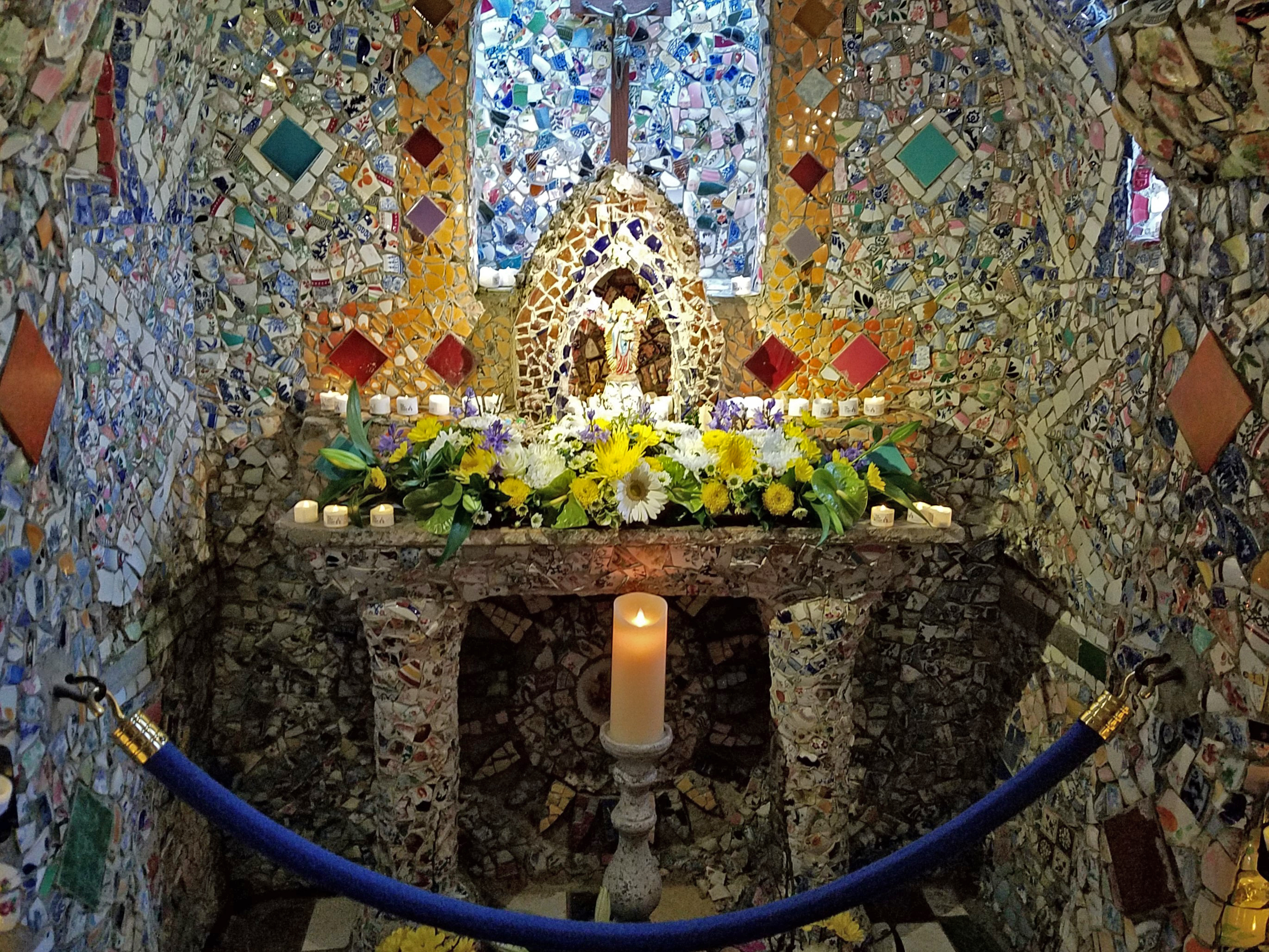 The altar of The Little Chapel in Guernsey. The Chapel is thought to be the smallest consecrated chapel in the world.