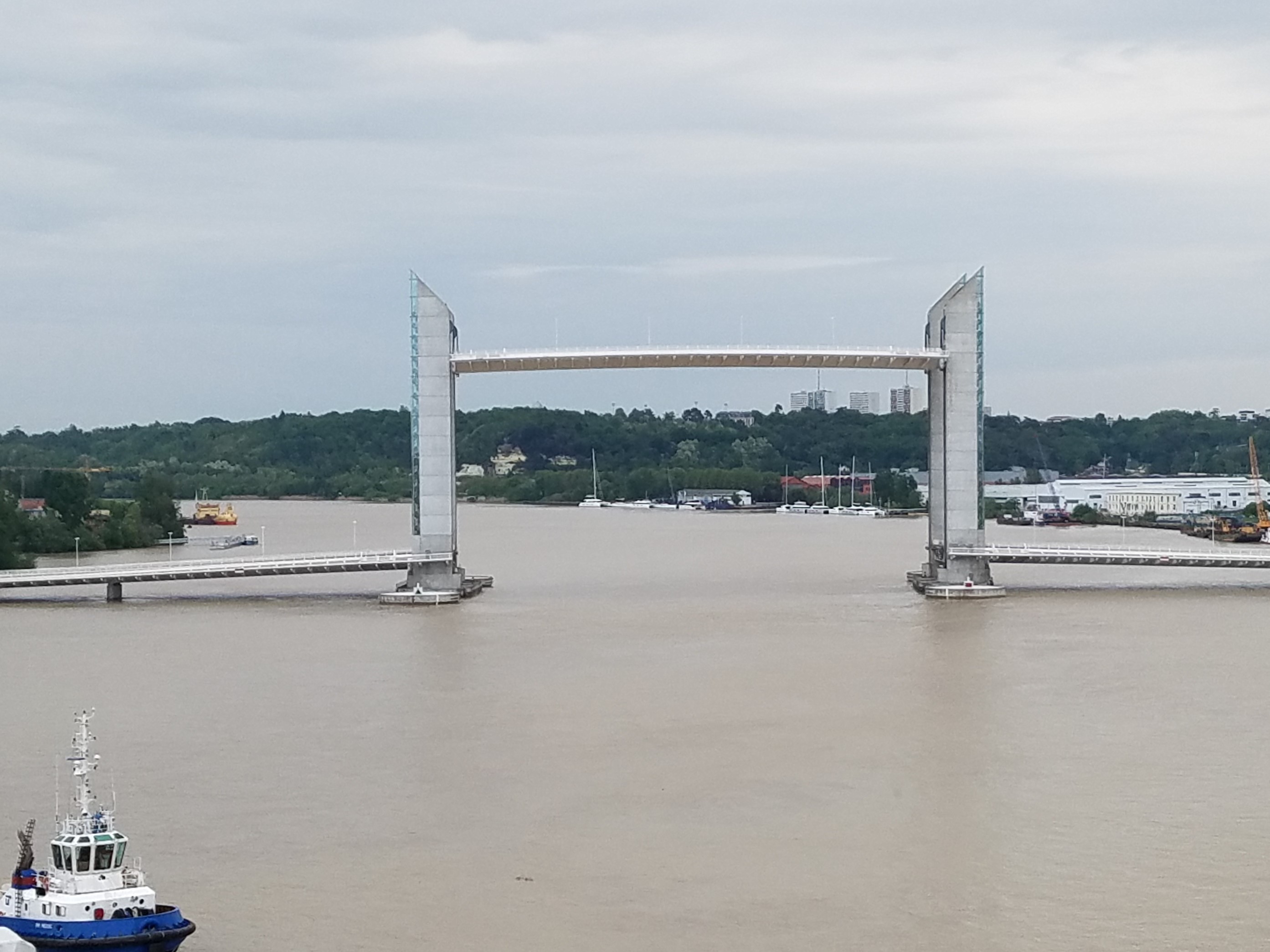 The 110 m-long Chaban-Delmas Bridge over the River Garonne in Bordeaux was opened in 2013. The center span can be raised to 77 m allowing  tall ships to pass through. The bridge is named in honor of Jacques Chaban-Delmas, a former French prime minister and a former mayor of Bordeaux. 