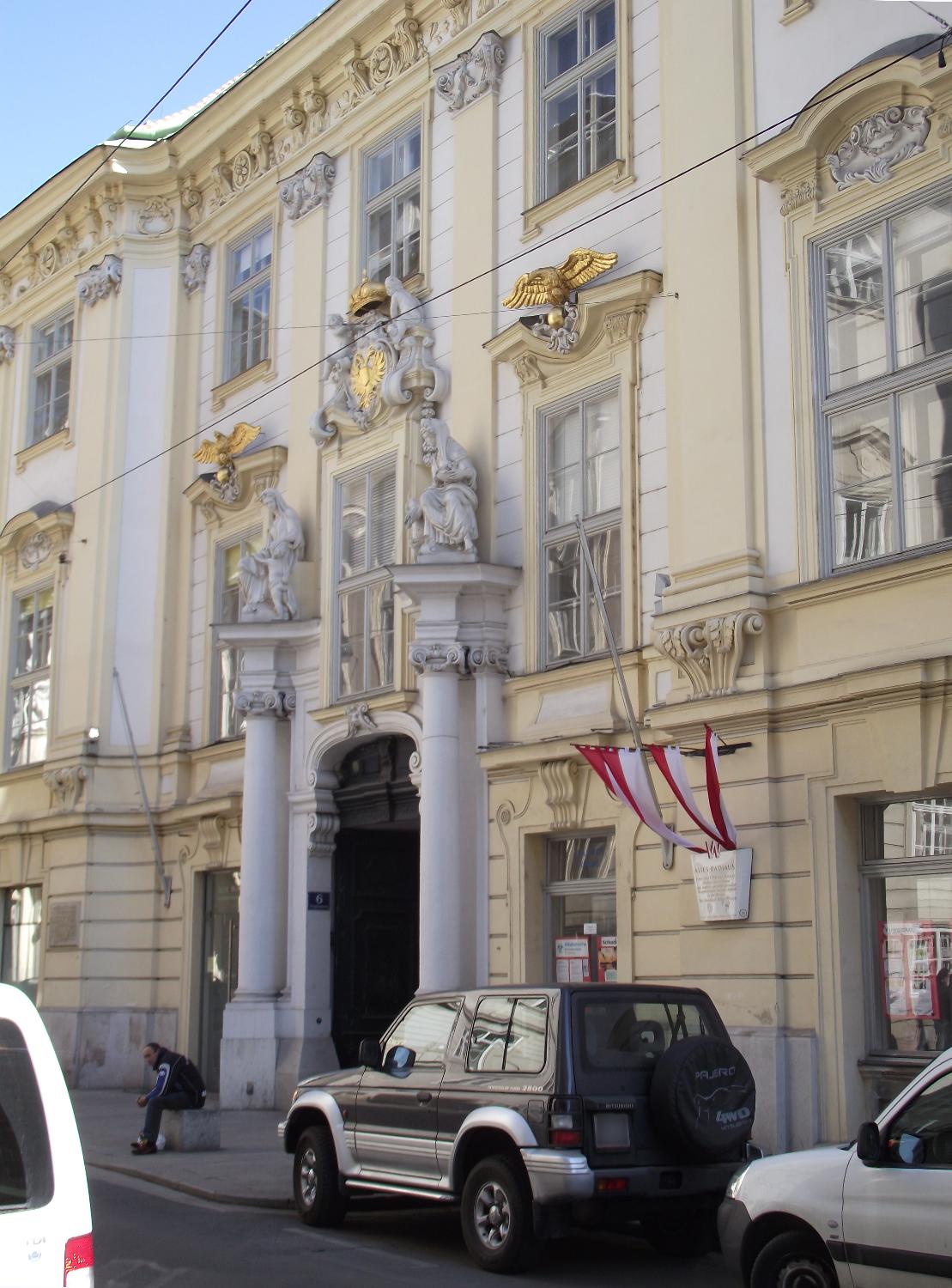 The Altes Rathaus (Old City Hall) in Vienna. The original building was granted to the city in 1316 and was rebuilt several times in subsequent centuries. The current facade dates to the early 18th century. Presently the building serves as the District Museum for the Inner City and as the Documentation Archive for the Austrian Resistance [to Nazism].
