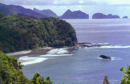 Many parts of the American Samoa shoreline are composed of steep volcanic cliffs. Photo courtesy of the US National Park Service.