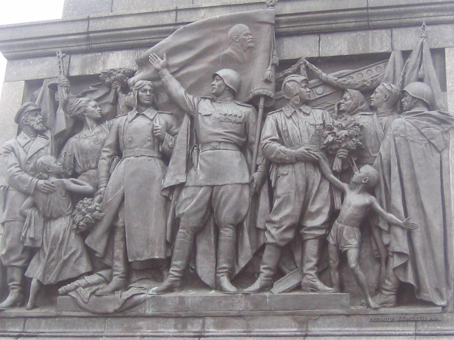 A panel on the World War II Monument in Minsk's Victory Square. An eternal flame burns at the base of the memorial that was constructed in 1954 to commemorate the country's war dead. 