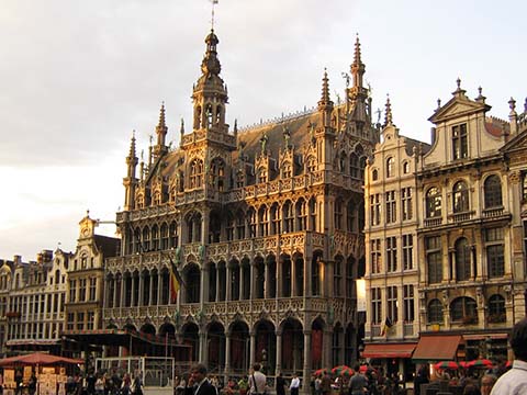 The Maison du Roi (King's House) or Broodhuis (Breadhouse) on the Grand Place/Grote Markt in Brussels houses the Brussels City Museum. The Grand Place (or Grand Square) is the central square of Brussels; it is bounded by opulent guildhalls and two major edifices, the city's Town Hall and the King's House or Breadhouse building. Measuring 68 by 110 m (223 by 361 ft), the Grand Place is the most important tourist destination and most memorable landmark in Brussels. Considered to be one of the most beautiful squares in Europe, it has been a UNESCO World Heritage Site since 1998. 