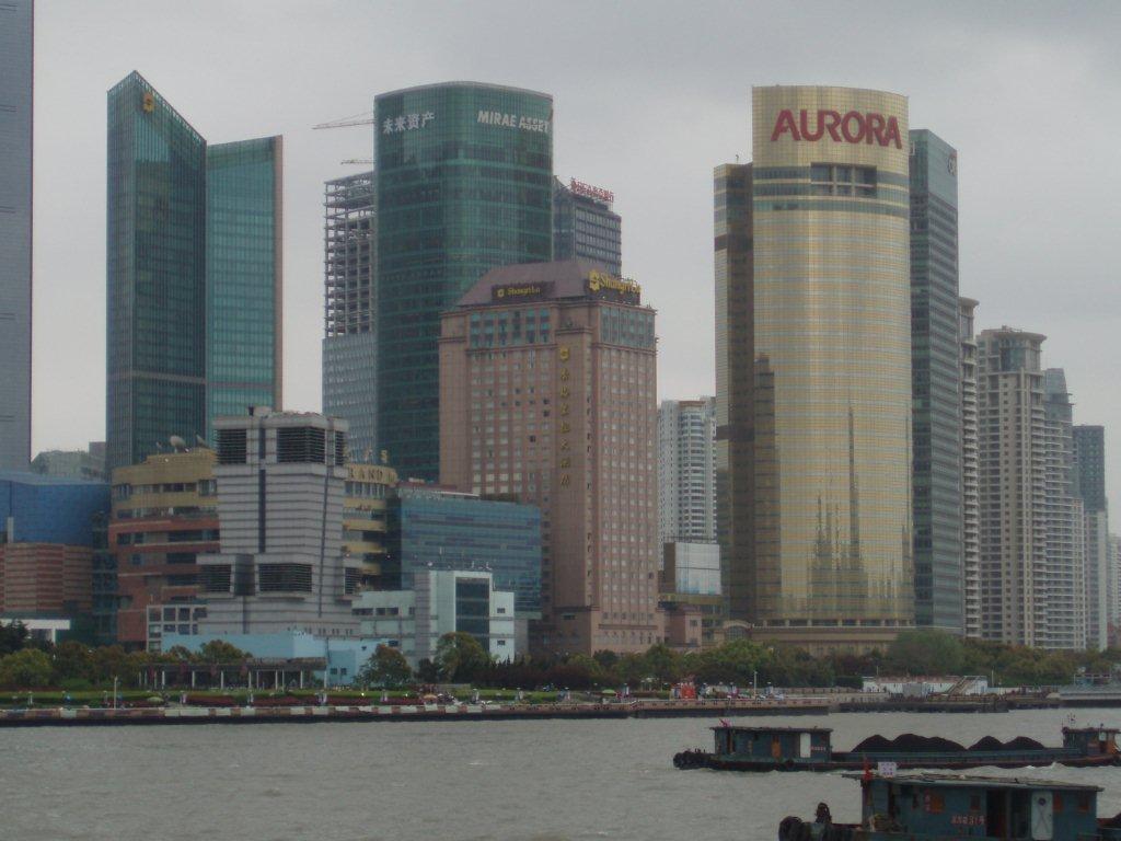 View of the Pudong area in Shanghai from across the Huongpu River. The Pudong is a rapidly developing business district in the city. 
