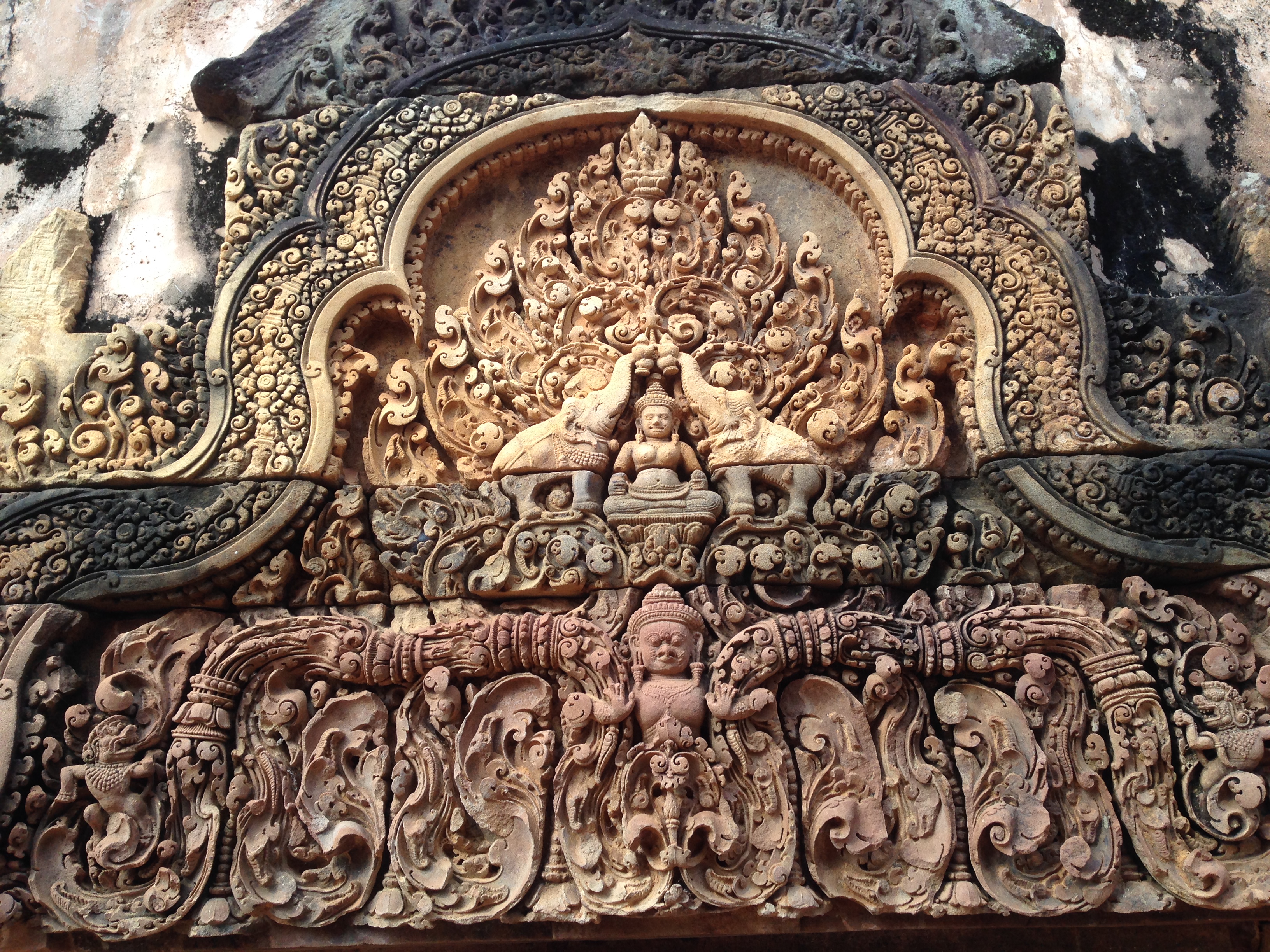 Intricate decorative carvings at Banteay Srei.