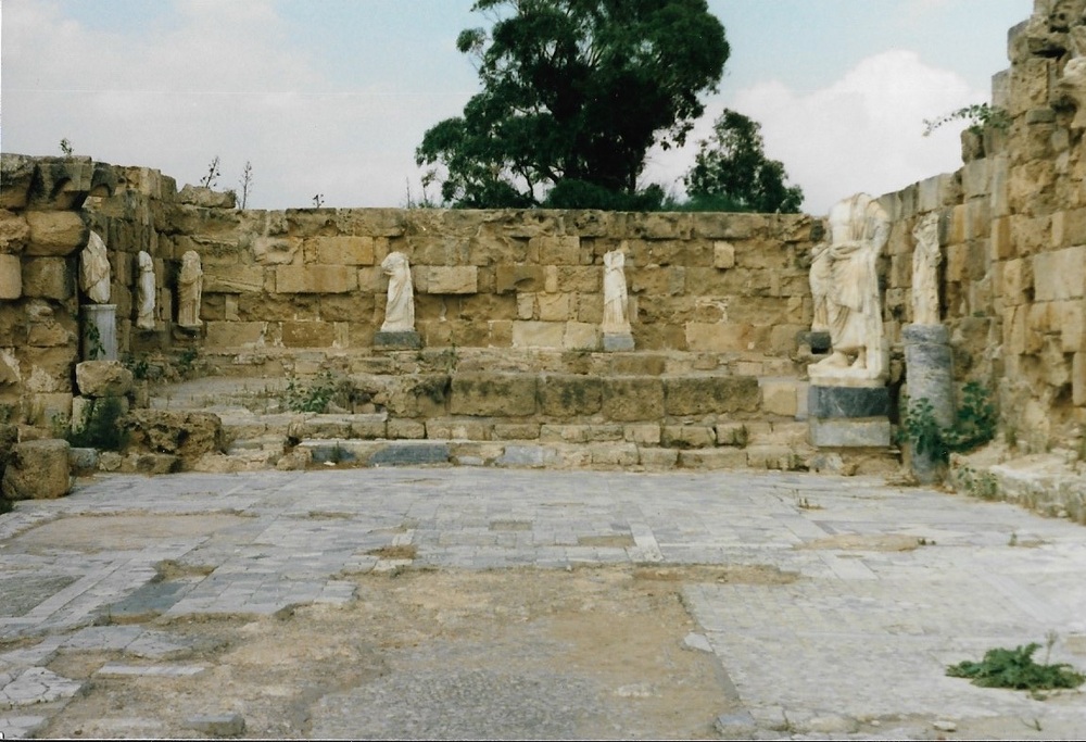 The Roman public pool at Salamis. The statues were collected from throughout the site and placed within the pool at a later date.
