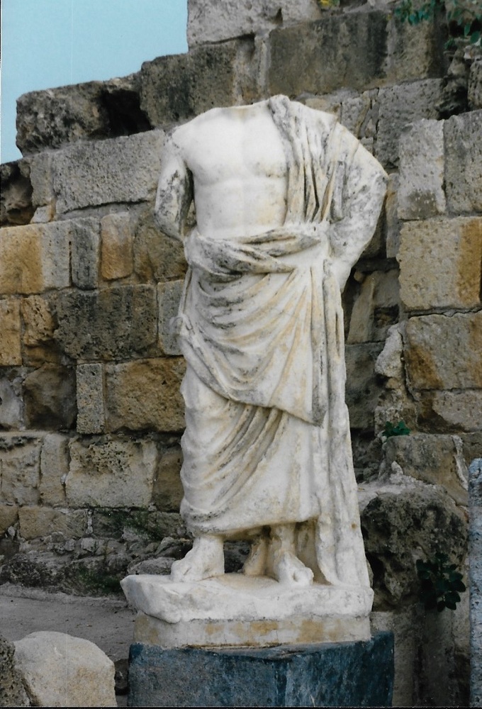 Headless statue of a male notable at the Roman public pool at Salamis.