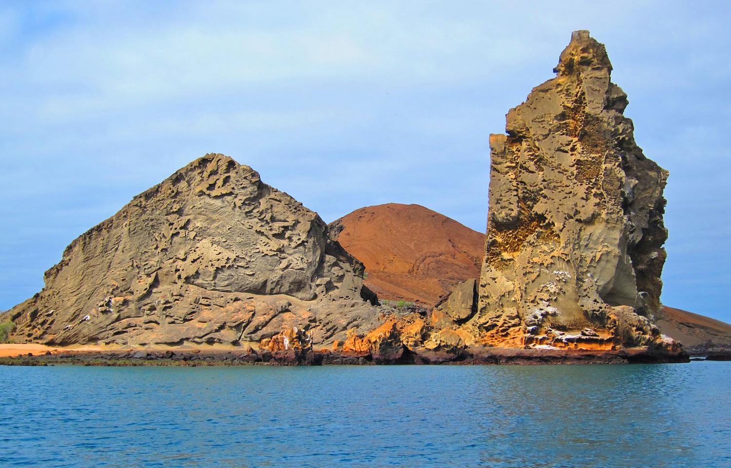 Another view of distinctive Pinnacle Rock on Bartholomew Island. 