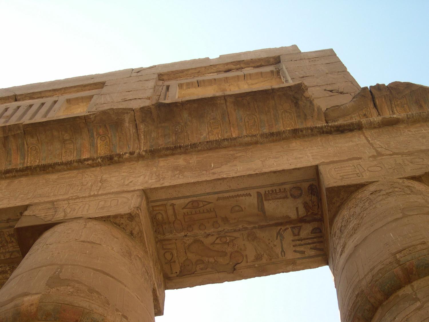 The lintels of the Great Hypostyle Hall at Karnak also display hieroglyphs. 