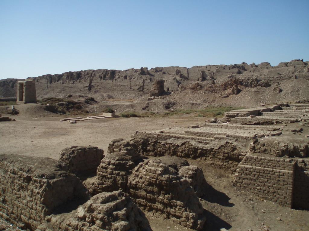 Remains of storerooms and housing at the Temple of Hathor at Dendera.  Temples were constructed of stone.  Living quarters, including palaces, were built of mud brick.
