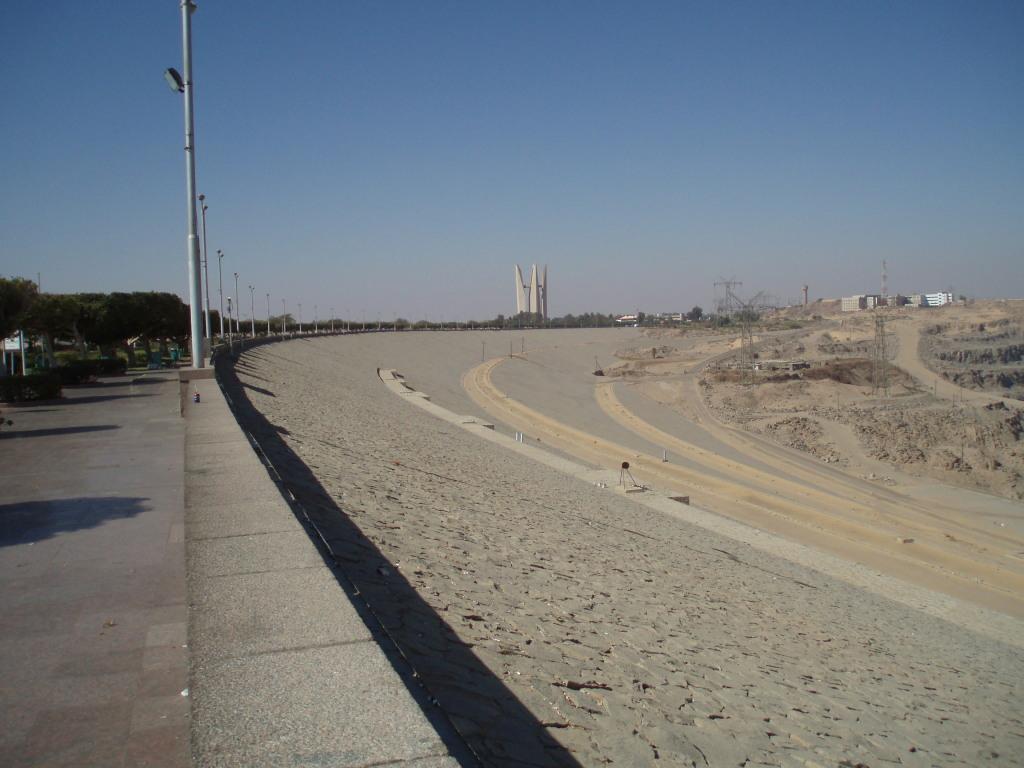 The Aswan High Dam was completed in 1971 with the assistance of the Soviet Union. The body of water behind it, Lake Nasser, can hold up to 210,000 billion cubic yards of water. The dam doubled Egypt's power generating capabilities.