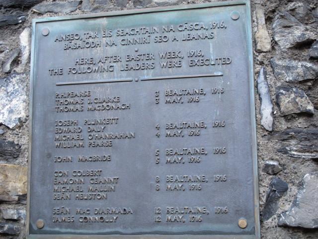 Plaque with the names of the leaders of the April 1916 Easter Uprising executed at the jail in early May 1916 in the courtyard of the Kilmainham Gaol in Dublin. 