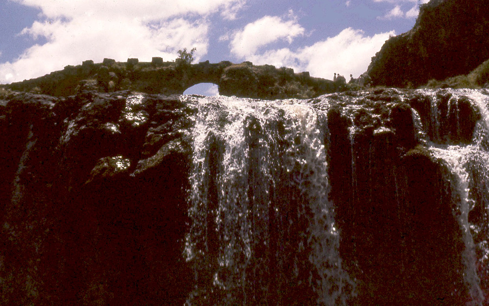 The "Portuguese Bridge" near Debre Libanos in the Oromia Region is a three-arched footbridge that locals claim dates to the 17th, or even the 16th, century (a period when Portugal assisted the Ethiopian monarchy).  In fact, it was built in the early 19th century by Ethiopians, although in the old Portuguese style. The gushing cascade downstream from the bridge in the rainy season (July-September) makes for an impressive view.