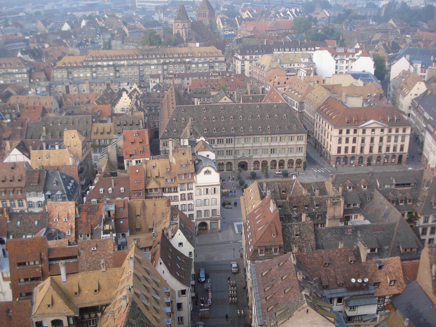 Looking down on Strasbourg from the Cathedral. Strasbourg is the capital of the Alsace region and the Bas-Rhin department. It is the ninth largest city in France and is the home of the Council of Europe, the European Parliament, and Eurocorps (the European Union's military forces). It is an important center of manufacturing and engineering, and has a port on the Rhine River. The Celts first settled the site in about 1300 B.C. It became a part of the Roman Empire in 12 B.C. In A.D. 923 it became part of the Holy Roman Empire. The University of Strasbourg is the largest university in France.