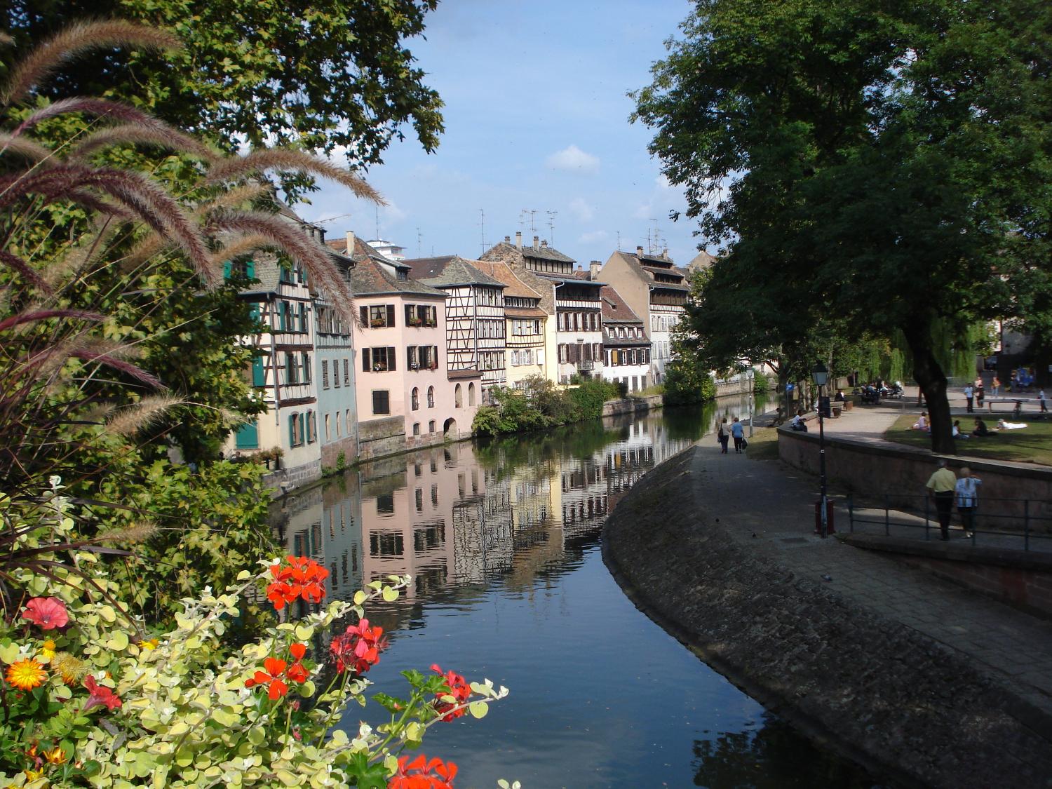 Walkway along the Ill River in Strasbourg.