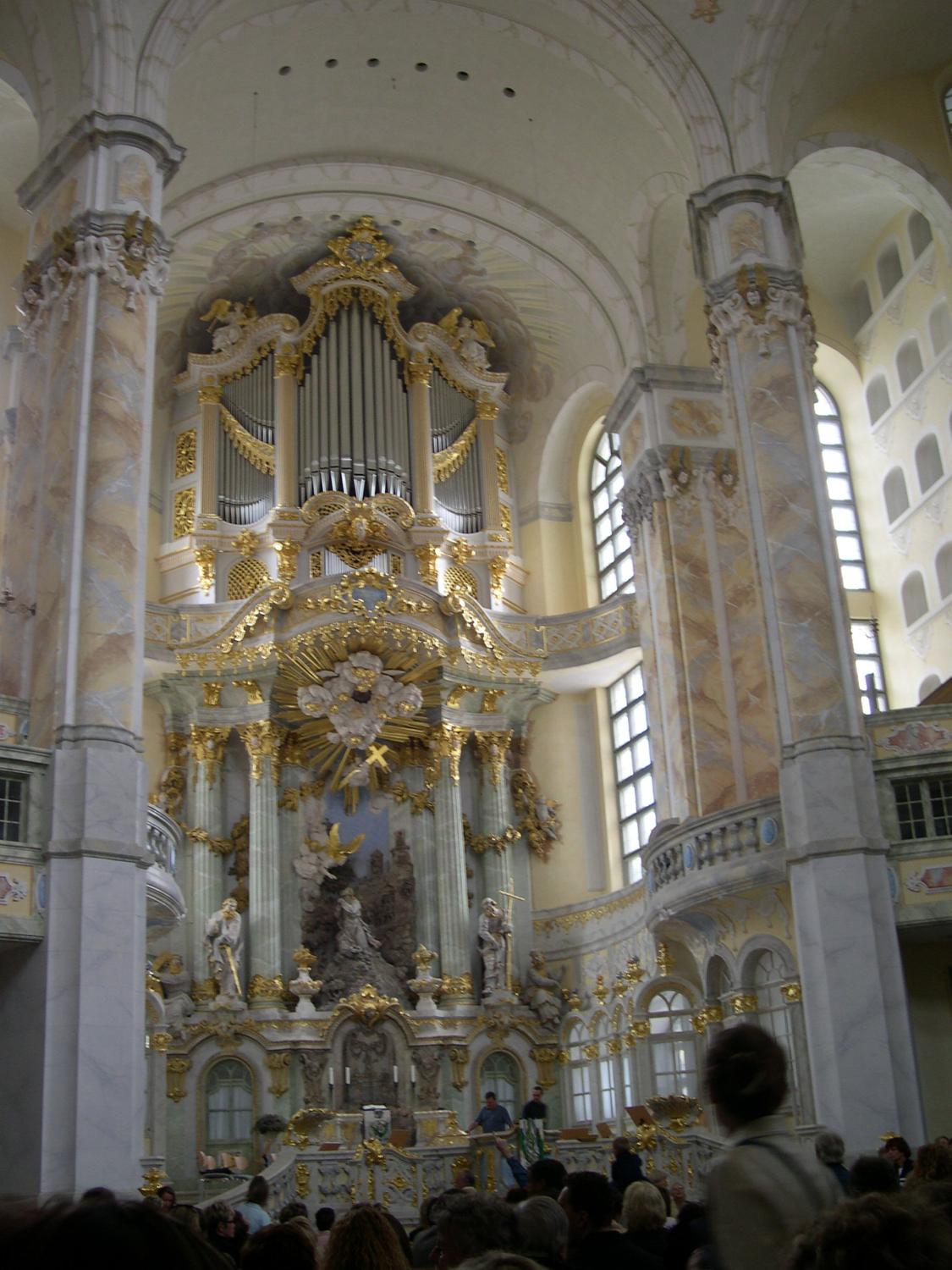 The altar of the Frauenkirche in Dresden, displaying a relief of Christ's agony in the Garden of Gethsemane, survived essentially intact after the bombing in 1945.