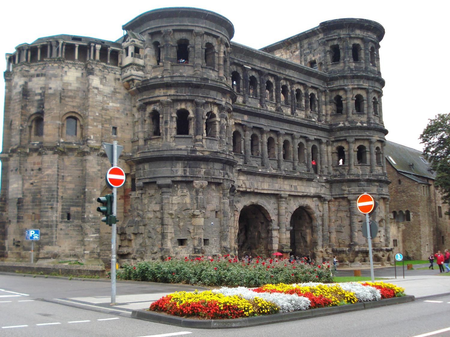 Trier was founded by the Romans no later than 16 B.C.; it eventually became the capital of the Roman province of Gallia Belgica. It is the oldest city in Germany and the oldest seat of a Christian bishop north of the Alps. The Porta Nigra (Black Gate) in Trier is the best preserved Roman city gate north of the Alps. It was built between A.D. 186 and 200 and guarded the northern entrance to the city. After 1035, the Porta Nigra was converted into a church. During the Napoleonic Wars - when Trier was occupied by the French - Napoleon ordered the Porta Nigra to be restored back to its Roman form. 