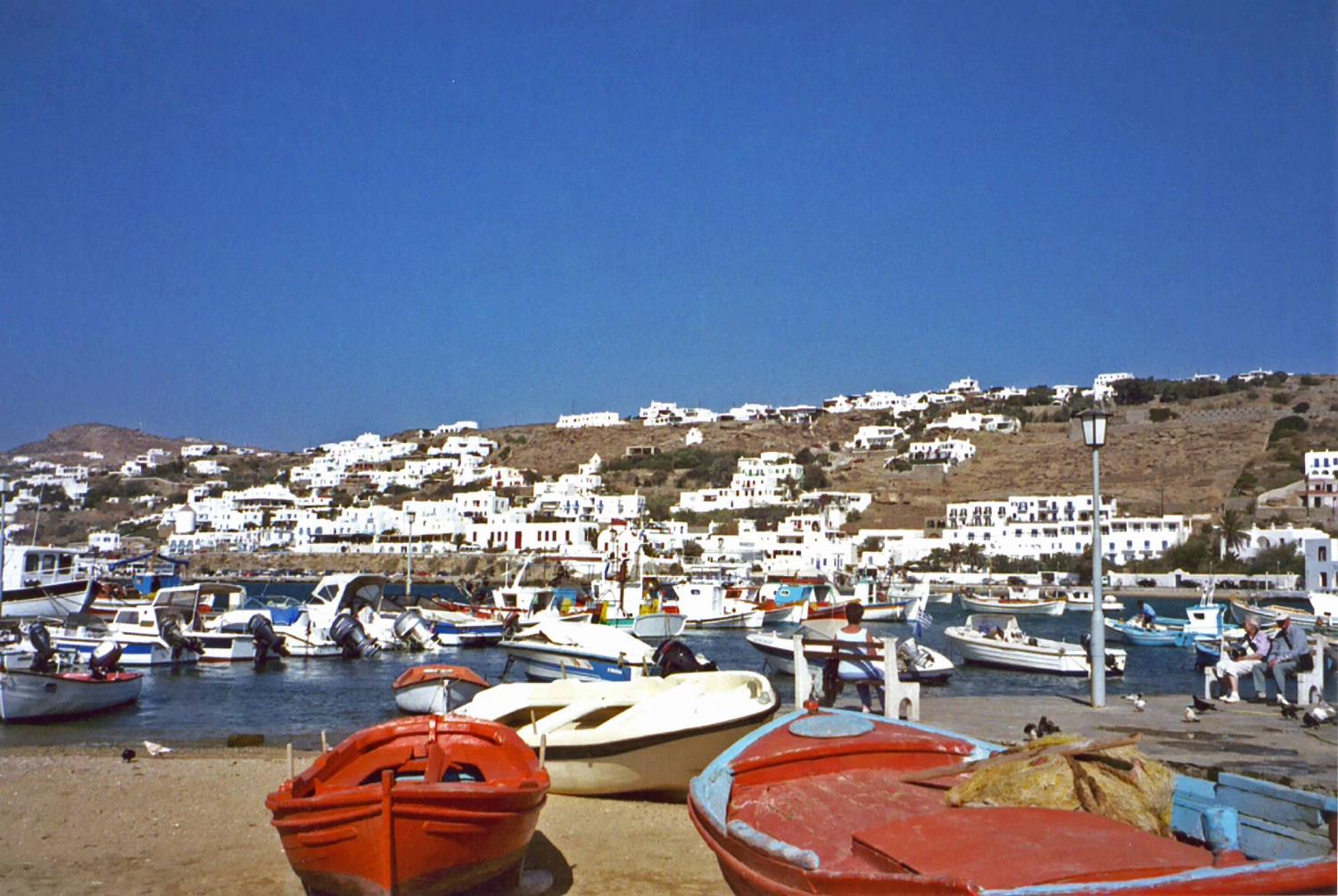 Boats in the harbor at Mykonos.