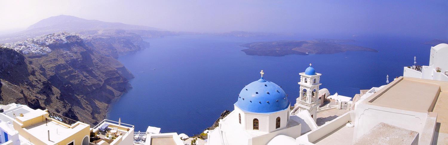 Located  200 km (120 mi) southeast of the mainland, the island of Santorini surrounds a sunken caldera formed by a volcanic explosion that occurred about 1630 B.C. The eruption destroyed and buried Akrotiri, a large Bronze Age Minoan seaport on the island. Excavations begun in 1967 are ongoing.
