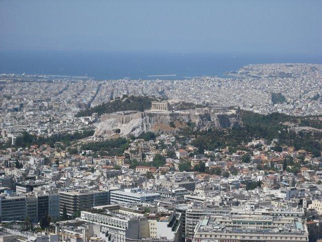 The Acropolis, a flat-topped rock about five hectares in area, overlooks the sprawling city of Athens. Various famous ruins, including the Parthenon (a temple to the goddess Athena), crown its heights.