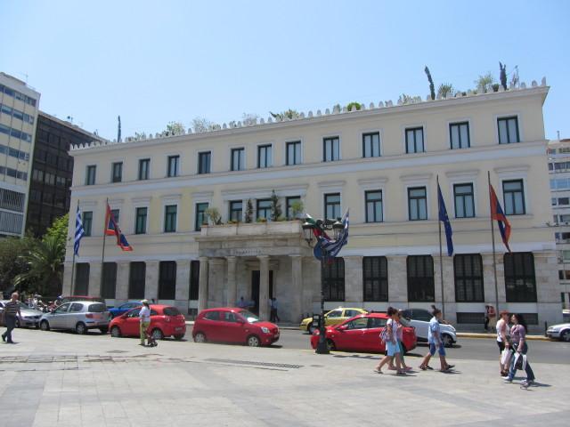 The marble City Hall building in Athens was constructed between 1870 and 1874.
