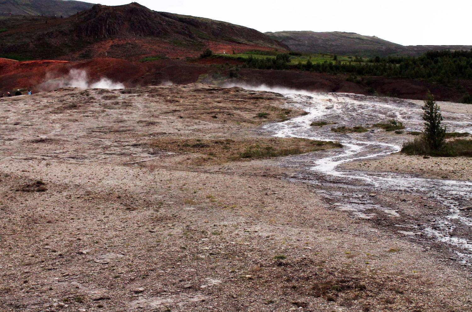 A geyser field and stream runoff.
