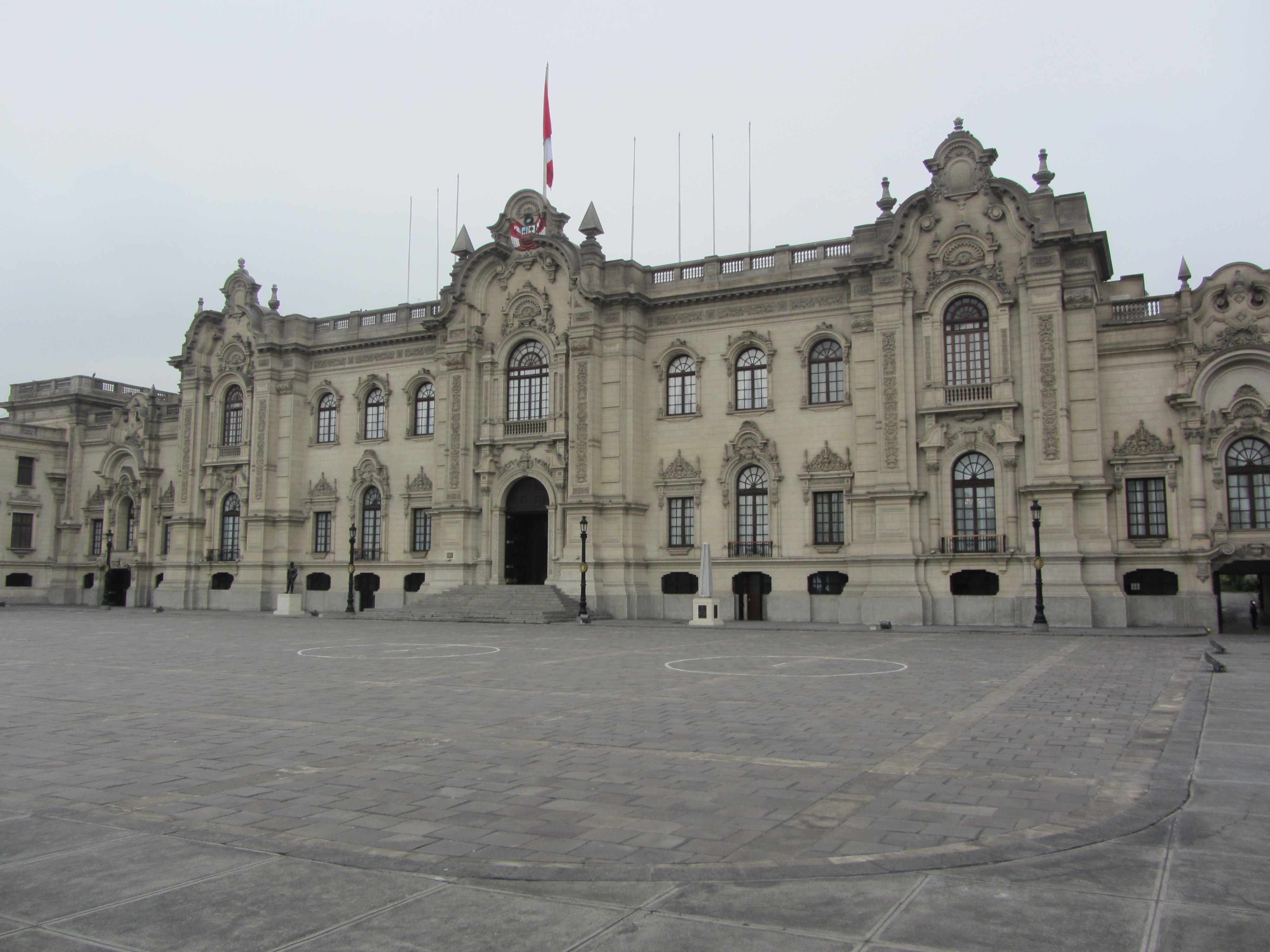 The Government Palace (Palacio de Gobierno), located on Lima's main square (Plaza Mayor), is the seat of the executive branch of the Peruvian Government and the official residence of the president.  A number of ceremonial guard units of the Peruvian military are stationed at the Palace, and participate in daily changing-of-the-guard and flag raising/lowering activities. 