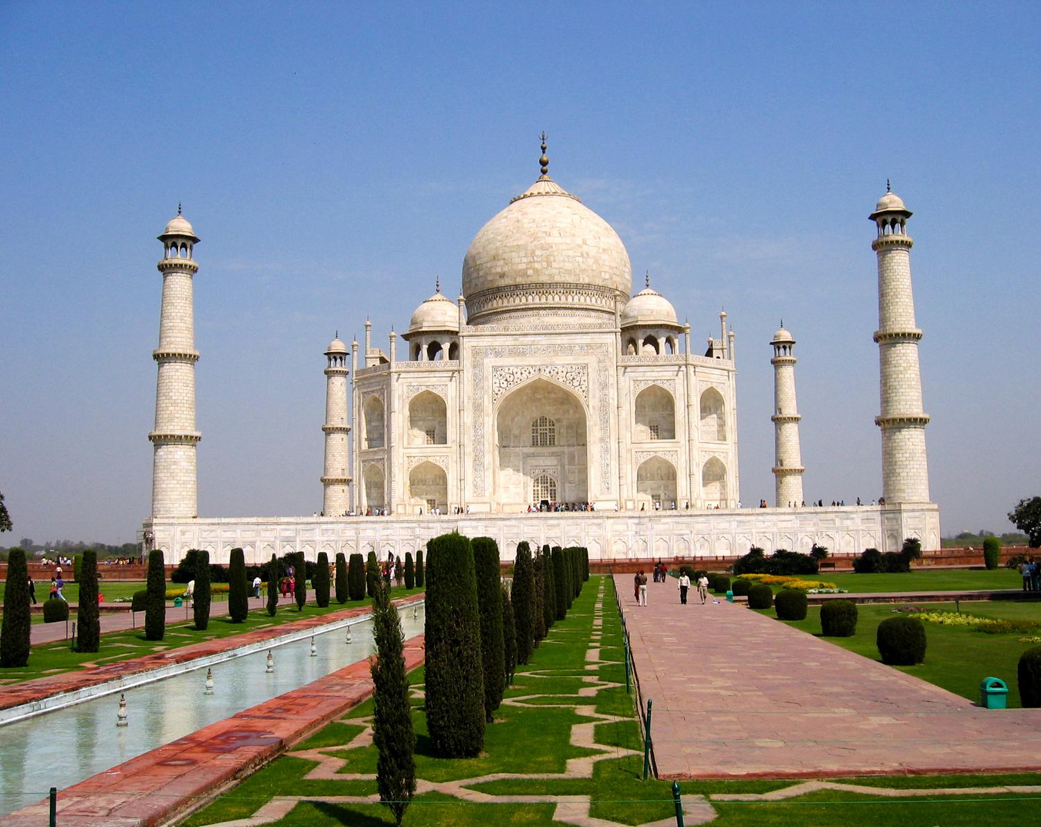 The Taj Mahal was built by Emperor Shah Jahan between 1632 and 1653 to honor the memory of his favorite wife. Located 125 miles from New Delhi in Agra, it took nearly 22 years, 22,000 workers, and 1,000 elephants to complete the white marble mausoleum. 