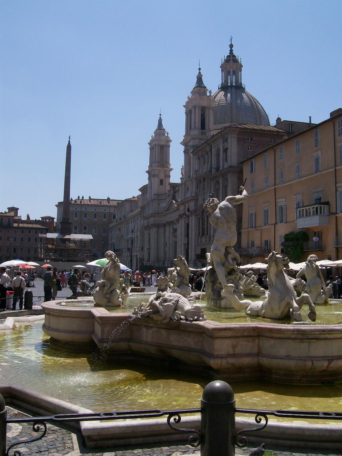The Piazza Navona in Rome is surrounded by Baroque Era buildings and has been used for markets, theatrical shows, and horse races. Its Fountain of the Four Rivers was sculpted by Gian Lorenzo Bernini in 1651. 