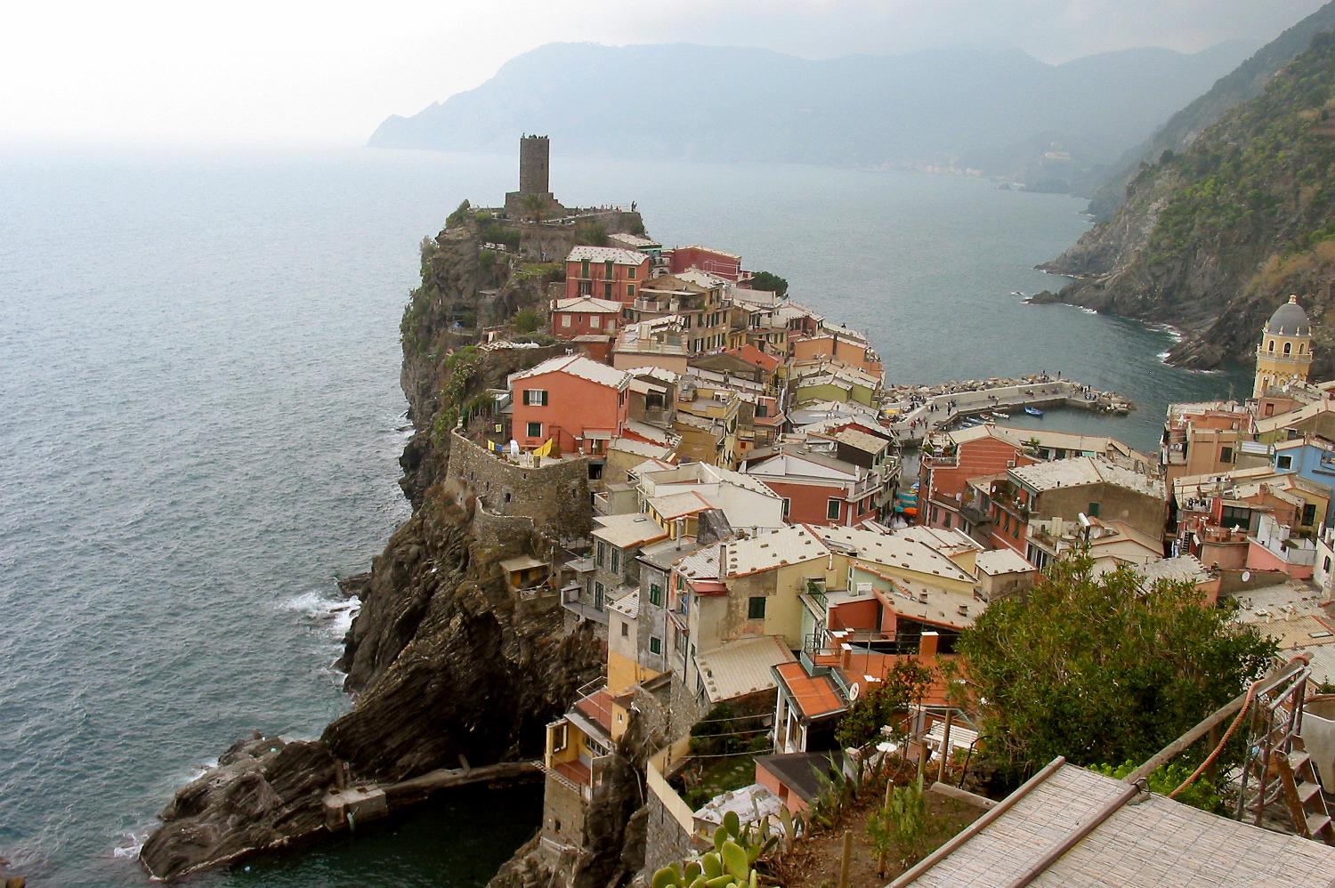 The town of Vernazza on the Italian Riviera is part of the Cinque Terre National Park (a World Heritage Site) established in 1999; which consists of five picturesque villages reached only by hiking trail, train, or ferry. 