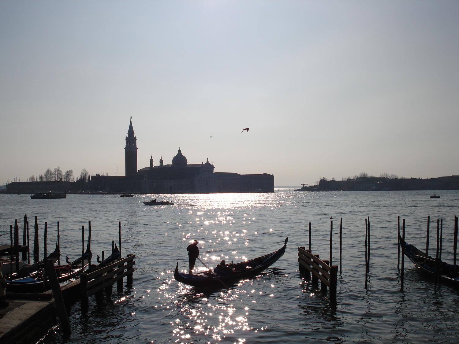 A view of San Giorgio Maggiore Island in Venice showing the Benedictine monastery established in 982 and the church of San Giorgio Maggiore (St. George the Great) designed by Palladio, which was begun in 1566 and completed in 1610.