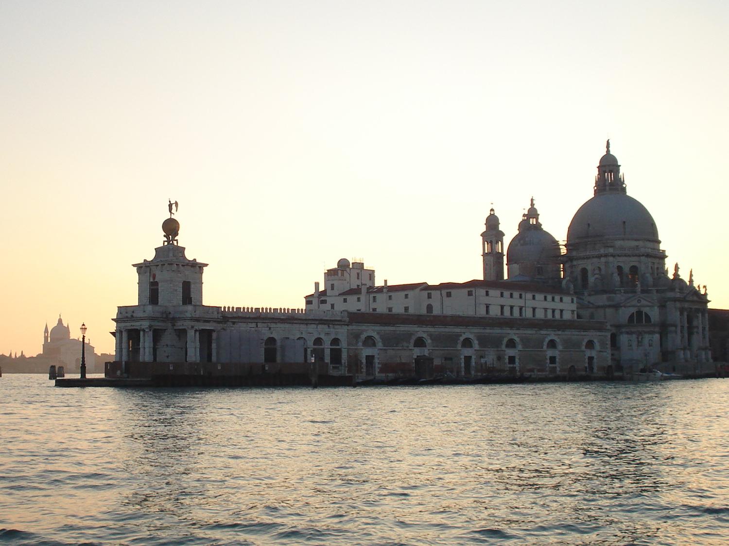 A view of the Basilica di Santa Maria della Salute (Basilica of St. Mary of Health) in Venice, a church constructed as a votive offering for the city's deliverance from a particularly devastating plague in 1630. Construction began in 1631 but was not completed until five decades later, in 1681. 