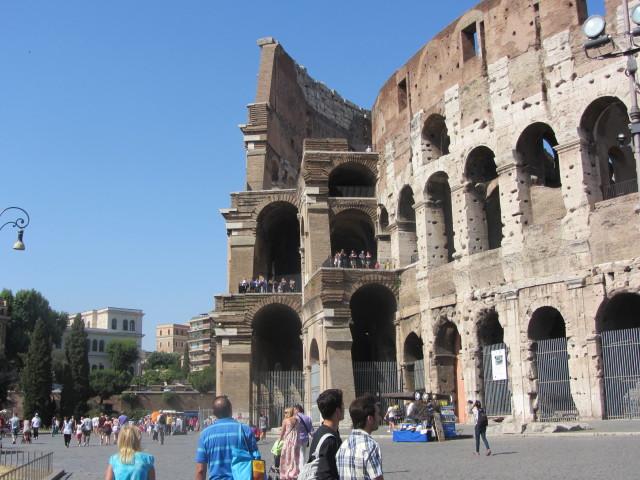 The Colosseum in Rome showing the exterior arches that once surrounded the building. Most of the arches and much of the building were dismantled in the Middle Ages by citizens of Rome who used the stone to construct other buildings.
