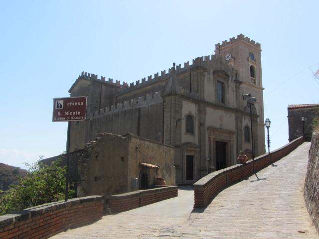 The Church of Saint Nicholas in Savoca in northeast Sicily. The wedding scene in the movie "The Godfather" was filmed in front of this church.
