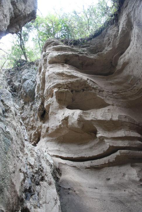 Layered rocks along the trail in Hell's Gate Gorge, Hell's Gate National Park.