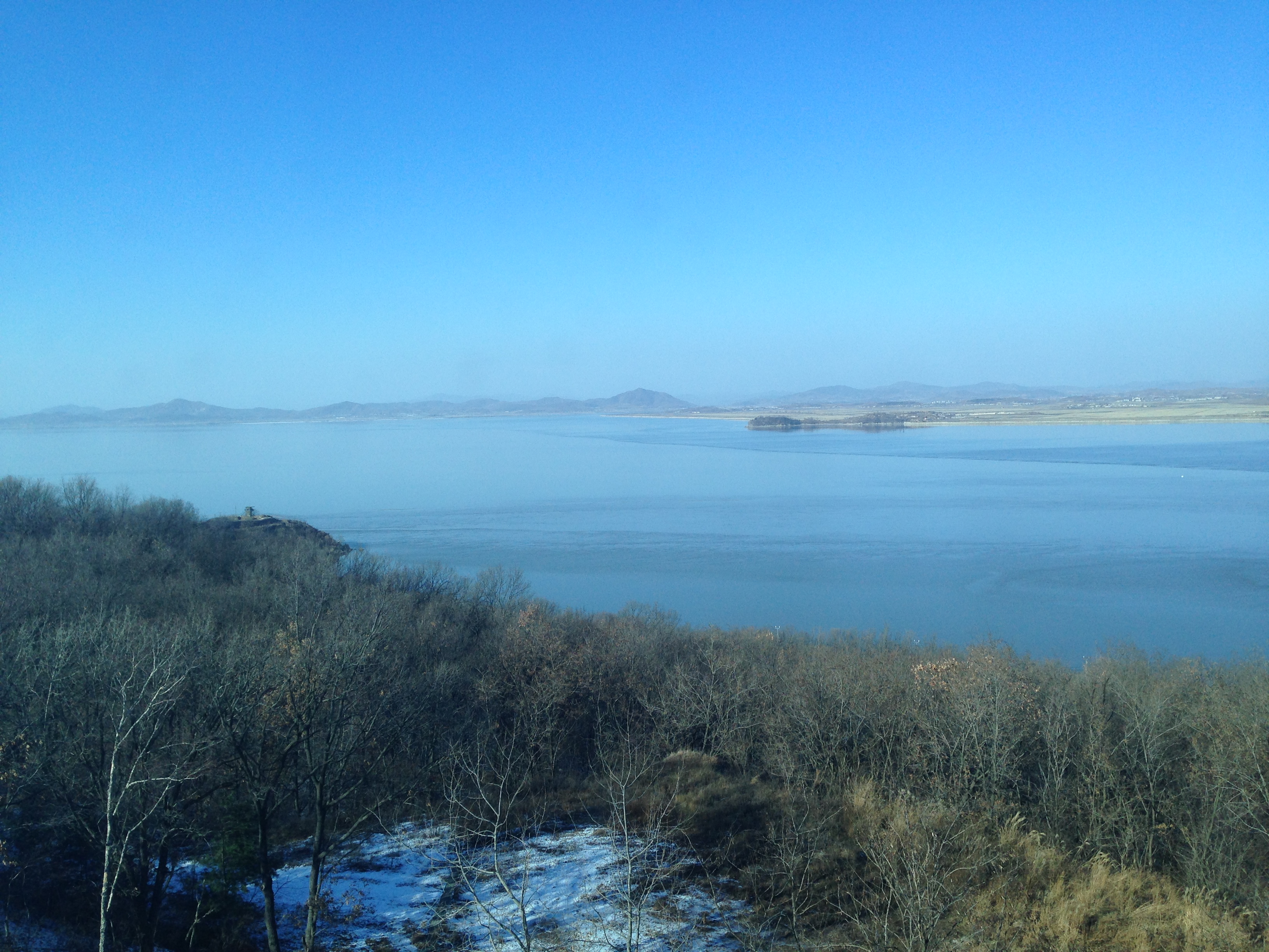 View from the Ganghwa Peace Observatory across the Han River estuary into North Korea.