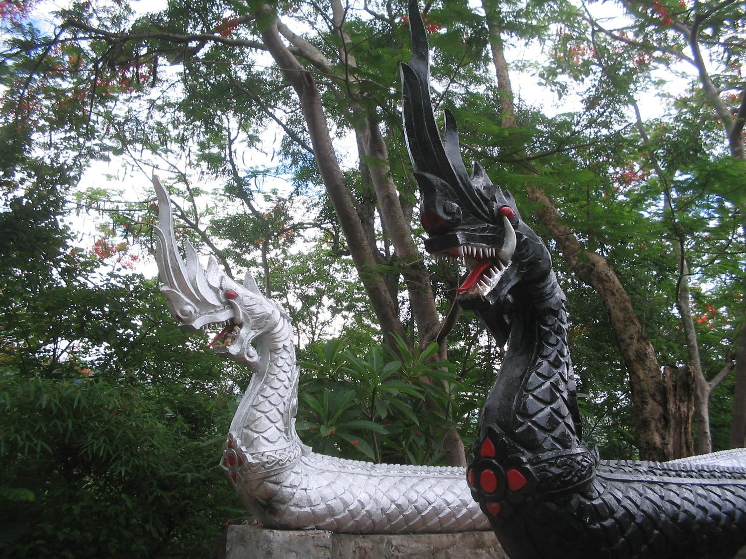 Nagas (serpent deities) adorn the staircase on the west side of Phou Si in the center of Louangphrabang, the former royal capital of Laos. 