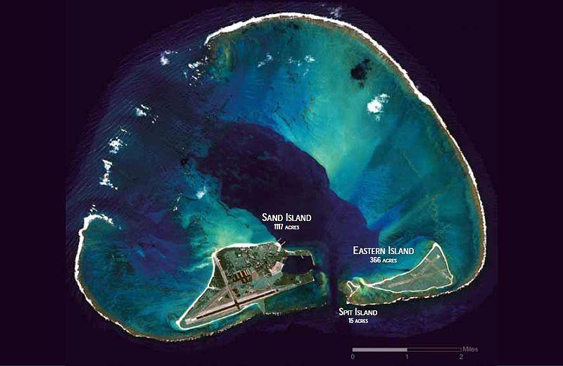 As its name suggests, Midway is roughly equidistant between North America and Asia, and lies almost halfway around the world from Greenwich, England. It is near the northwestern end of the Hawaiian archipelago, about one-third of the way from Honolulu, Hawaii to Tokyo, Japan. Midway Atoll is an unorganized, unincorporated territory of the US, and the former home of the Midway Naval Air Station. The Midway Atoll National Wildlife Refuge, encompassing 239,166 ha (590,992 acres) of land and water (mostly water) in the surrounding area, is administered by the US Fish and Wildlife Service. Image courtesy of the US Fish and Wildlife Service. 
