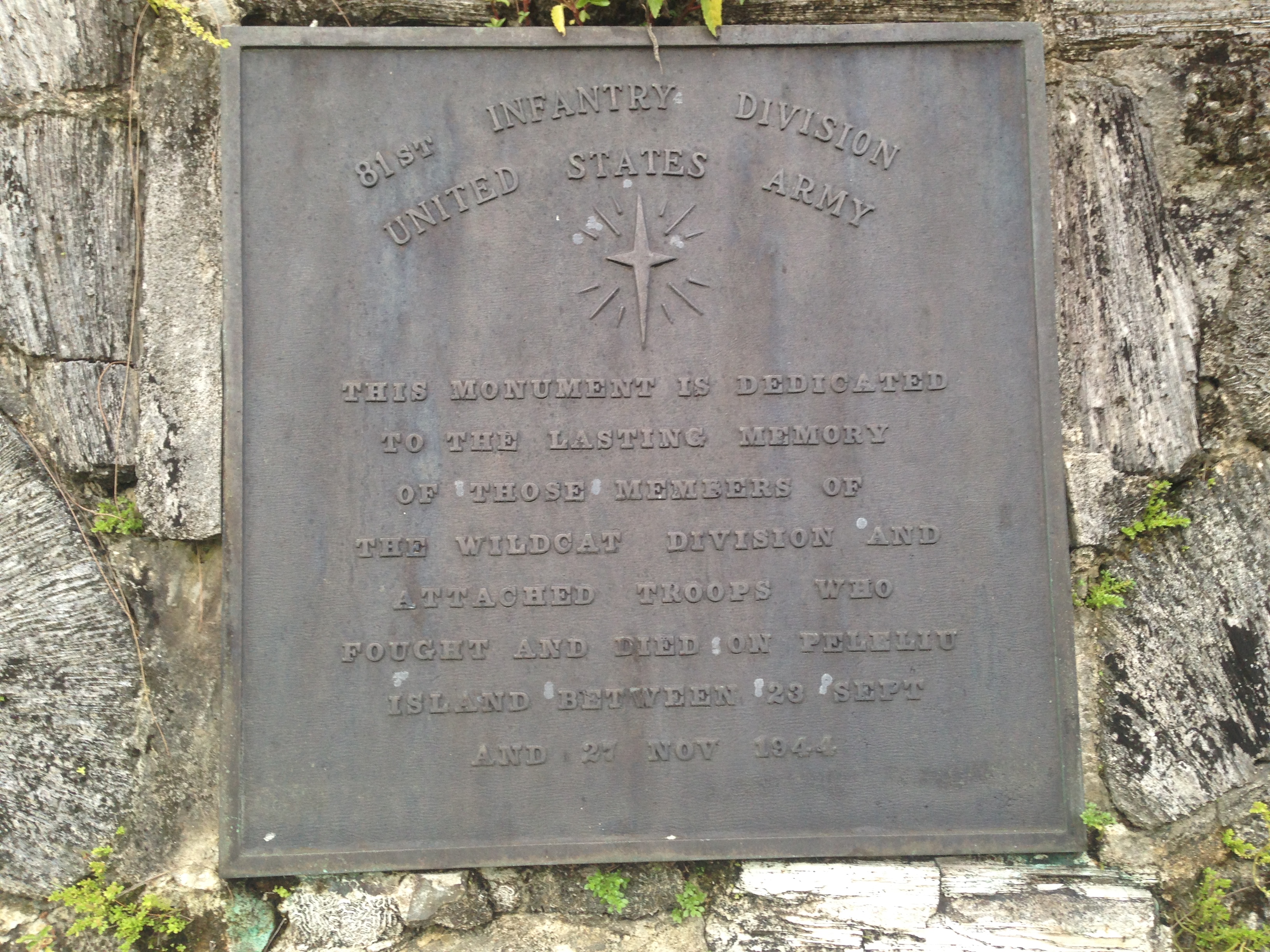 Memorial marker to the US Army's 81st Infantry Division on Peleliu.