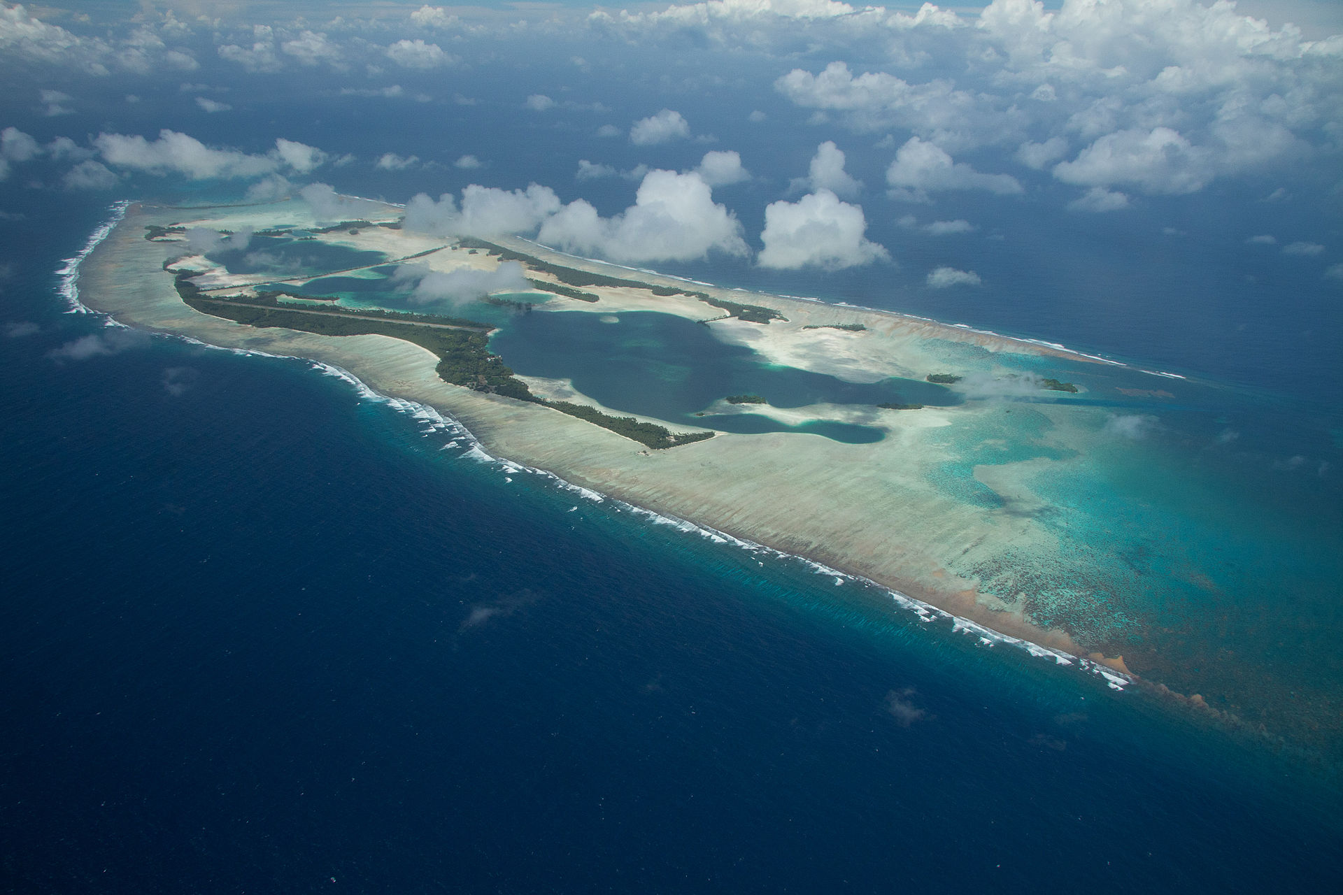 Aerial view showing Palmyra Atoll from the northwest. Photo courtesy USFWS/Eric Oberg.