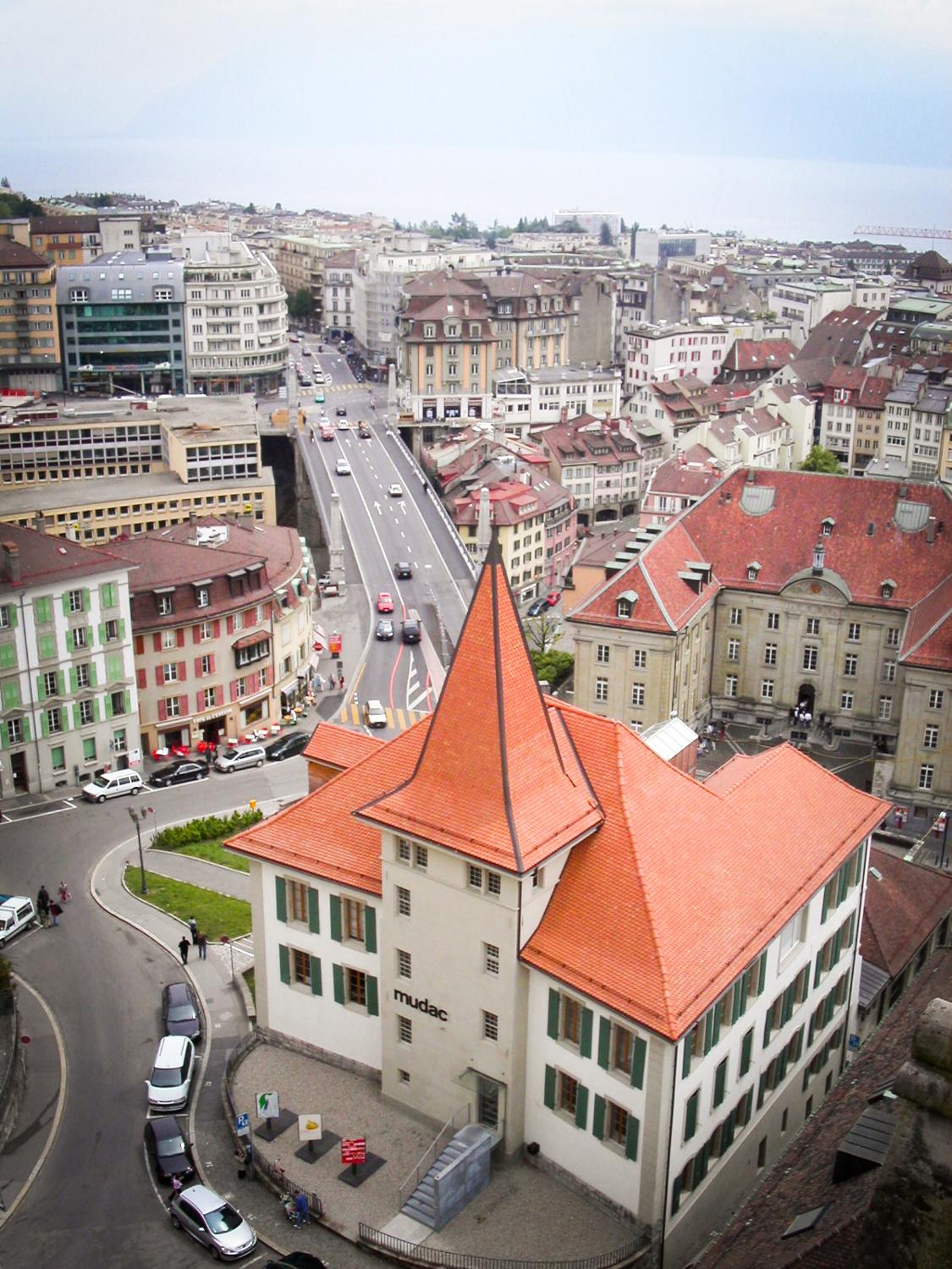 Overlooking the Mudac Museum for Contemporary Applied Arts in Lausanne. The Mudac opened in 2000 replacing the Museum for Decorative Arts.