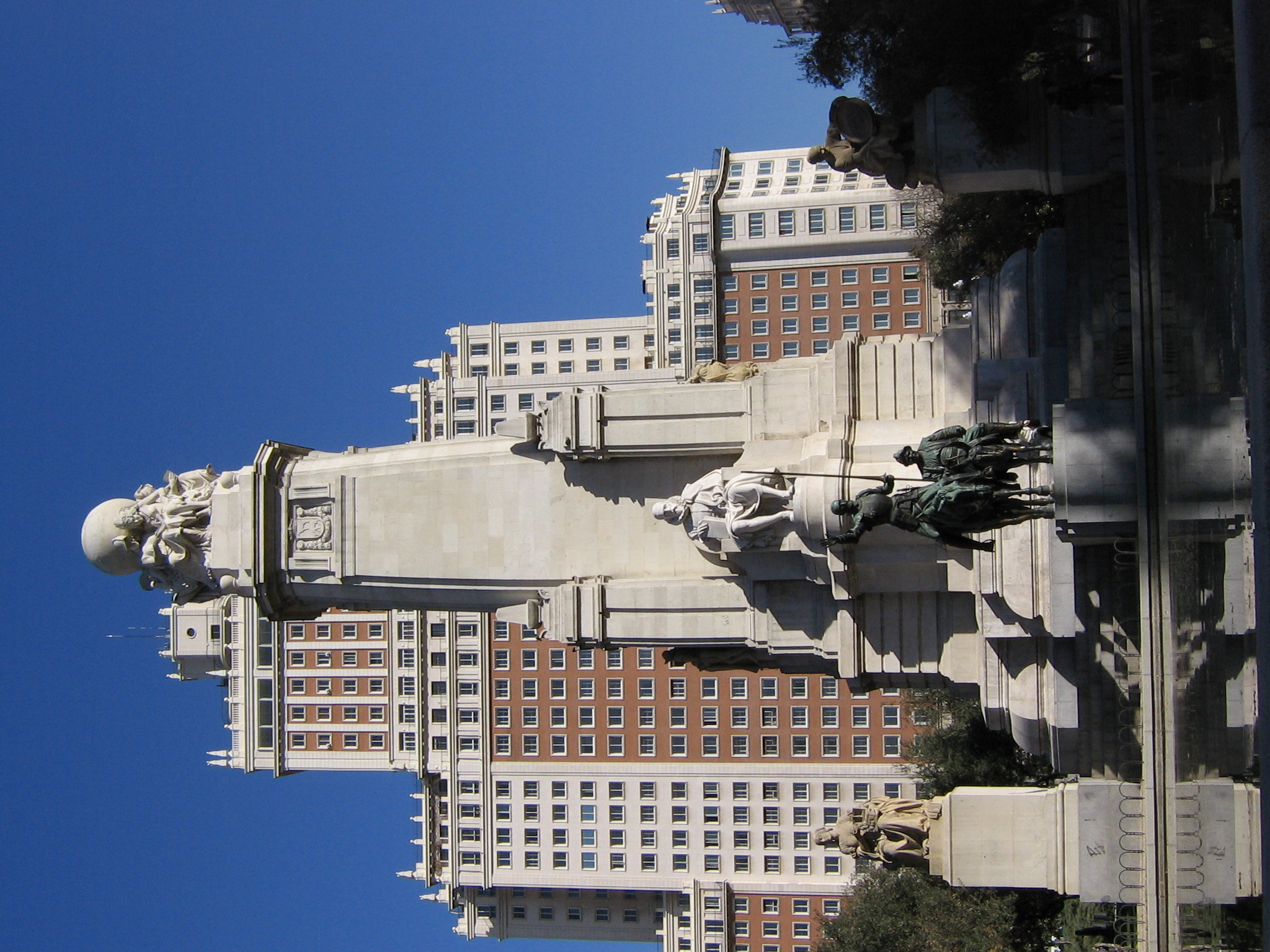 The Miguel de Cervantes Monument in the Plaza de Espana in Madrid.