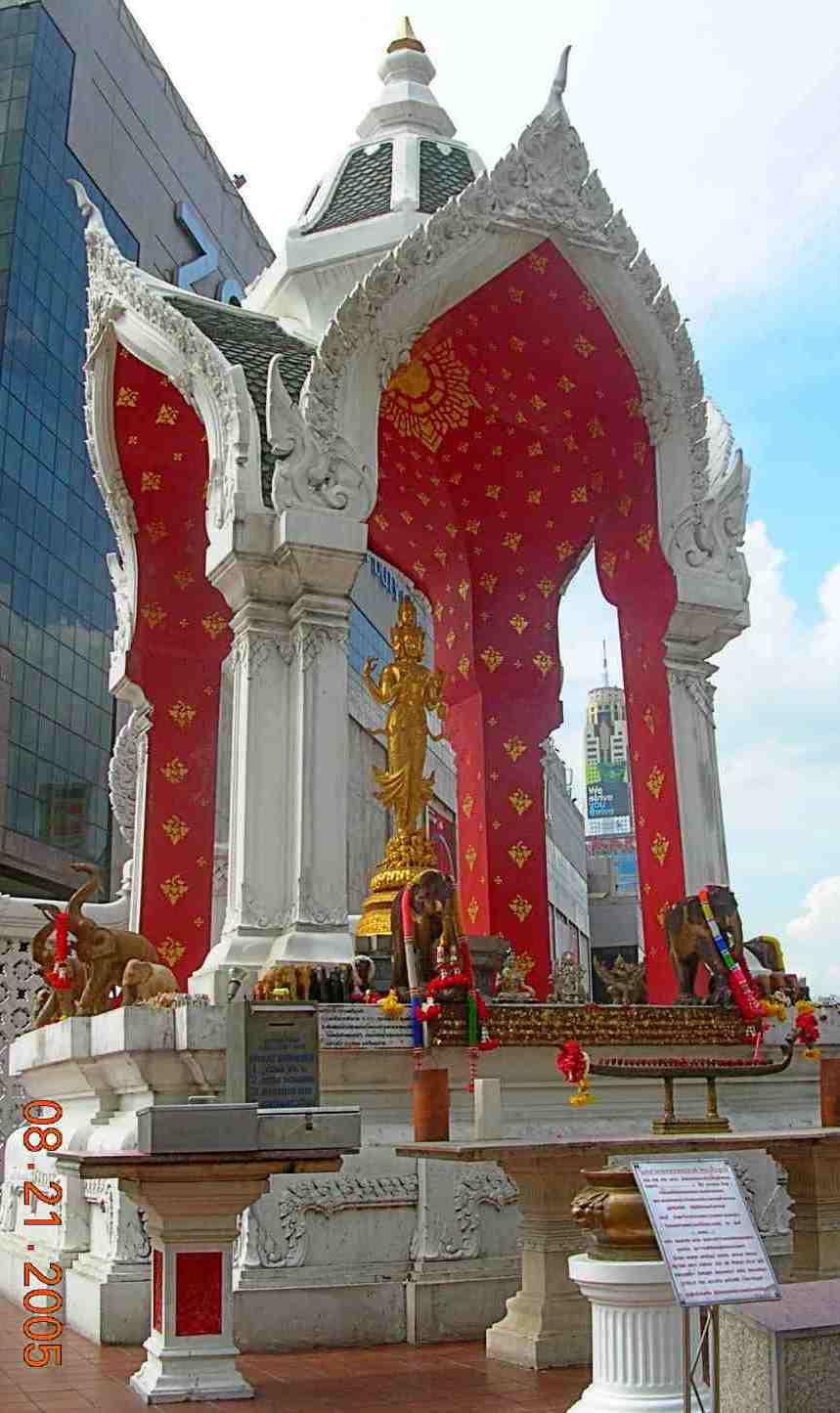 A spirit house in front of Central World Plaza, Bangkok.