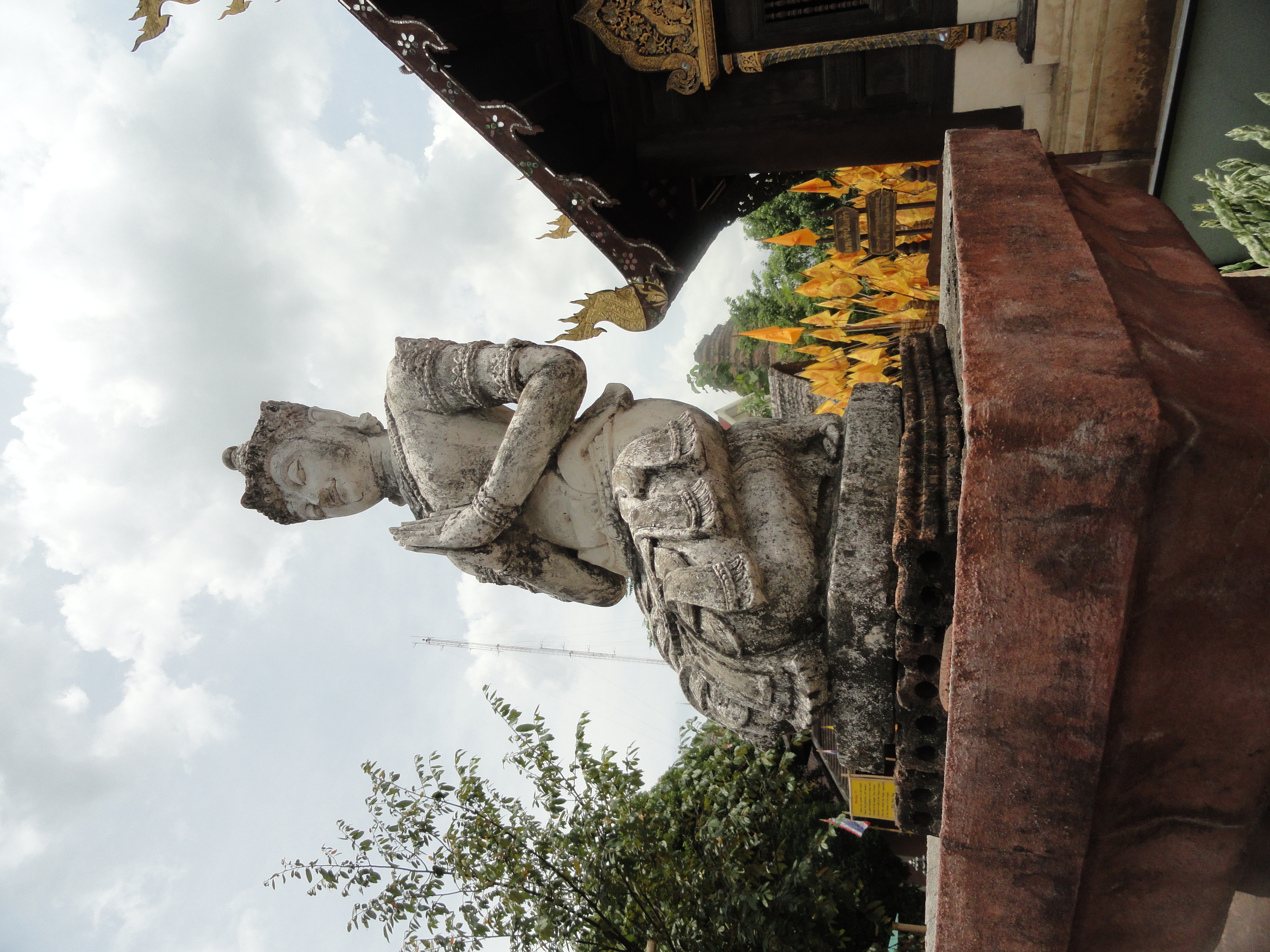 Chiang Mai, the largest city in northern Thailand, is 700 km (435 mi) north of Bangkok and near the highest mountains in the country; this is the Buddha statue in the city.