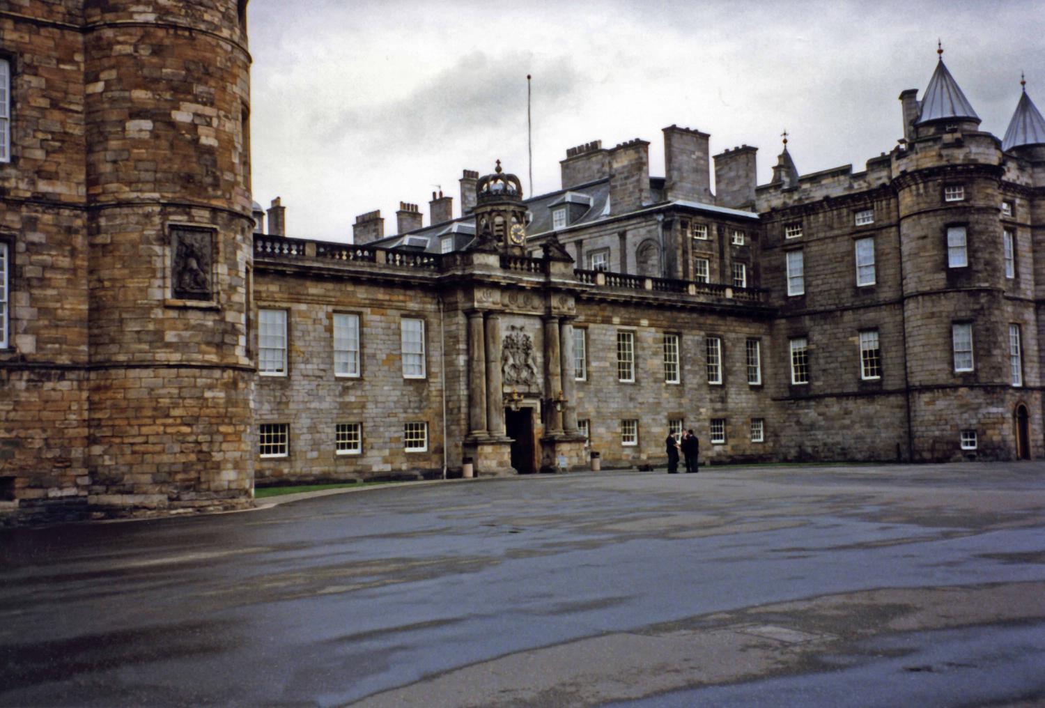 The entrance to the Palace of Holyroodhouse, Edinburgh, Scotland. The castle derives its name from the Celtic words "haly" and "ruid" (Holy Cross), it is the official residence of the monarch of the UK in Scotland. 