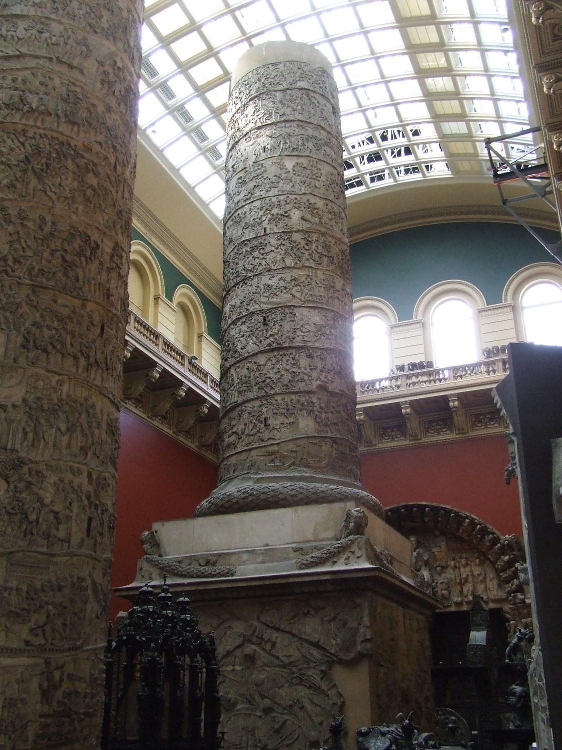 A cast of Trajan's Column (cut in half, upper part seen in foreground) as displayed at the Cast Court in the Victoria and Albert Museum in London. The acquisition by museums of plaster casts of important monuments and works of art was especially popular in the mid-to-late 19th century, since few people could afford to travel to the Continent to view the originals. The V&amp;A's collection is regarded as one of the finest remaining in the world.