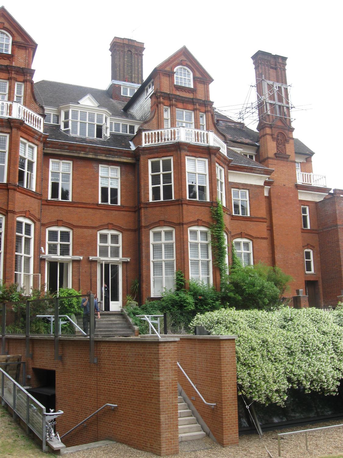 A rear entrance to Lowther Lodge, the main building of the Royal Geographical Society in London.