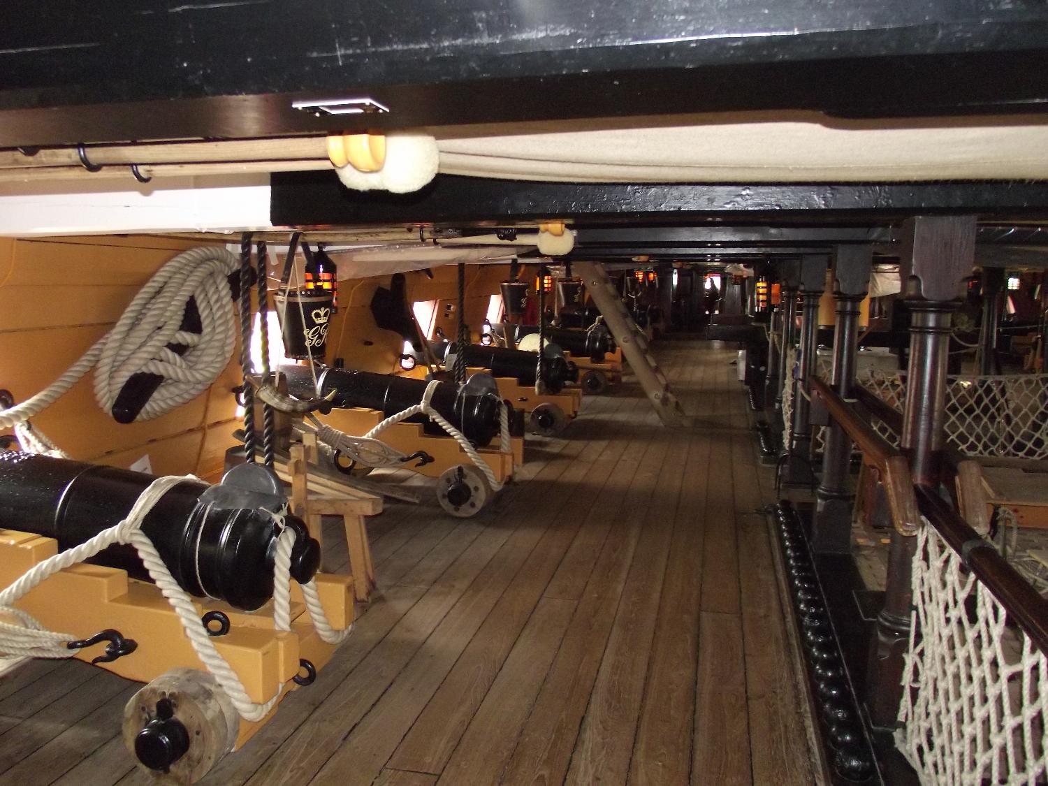 Gundeck on HMS Victory - Britain's most famous battleship - berthed at the historic dockyard in Portsmouth, England. 