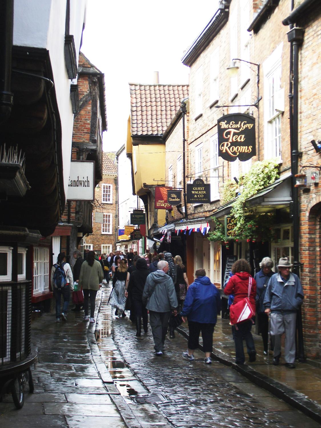 The Shambles, formerly an open-air meat market in York, is now a popular tourist destination lined with picturesque shops. 